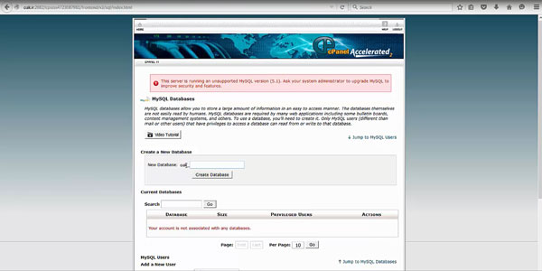 ایجاد database و username جدید در بخش mysql database 